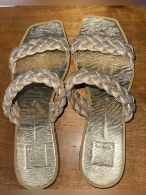Dolce Vita Metallic Gold Braided Double-Strap Slide Sandals